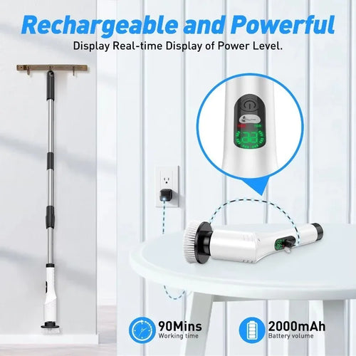Cepillo electrico multiuso, inalambrico con 8 cepillos para fregar, con mango extensible