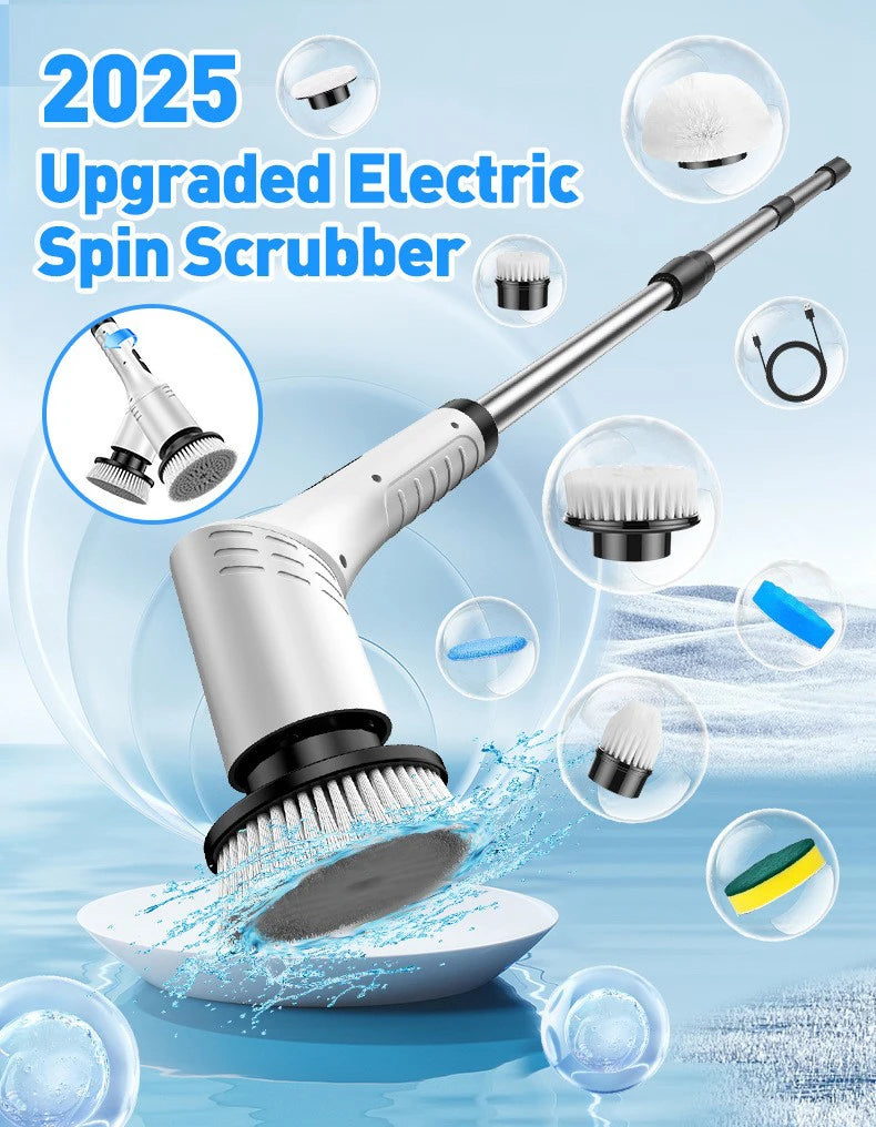 Cepillo electrico multiuso, inalambrico con 8 cepillos para fregar, con mango extensible