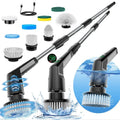 Cepillo electrico multiuso, inalambrico con 8 cepillos para fregar, con mango extensible
