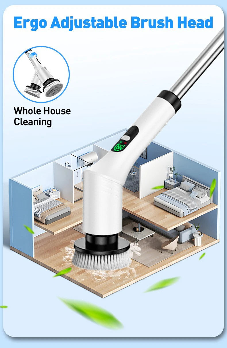 Cepillo electrico multiuso, inalambrico con 8 cepillos para fregar, con mango extensible